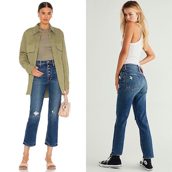 MOTHER SUPERIOR 90s High Rise Distressed Button Fly Ankle Crop Straight Jeans 26 - Picture 1 of 14